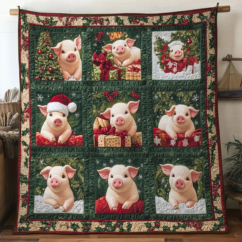 Christmas Pig Quilt Blanket
