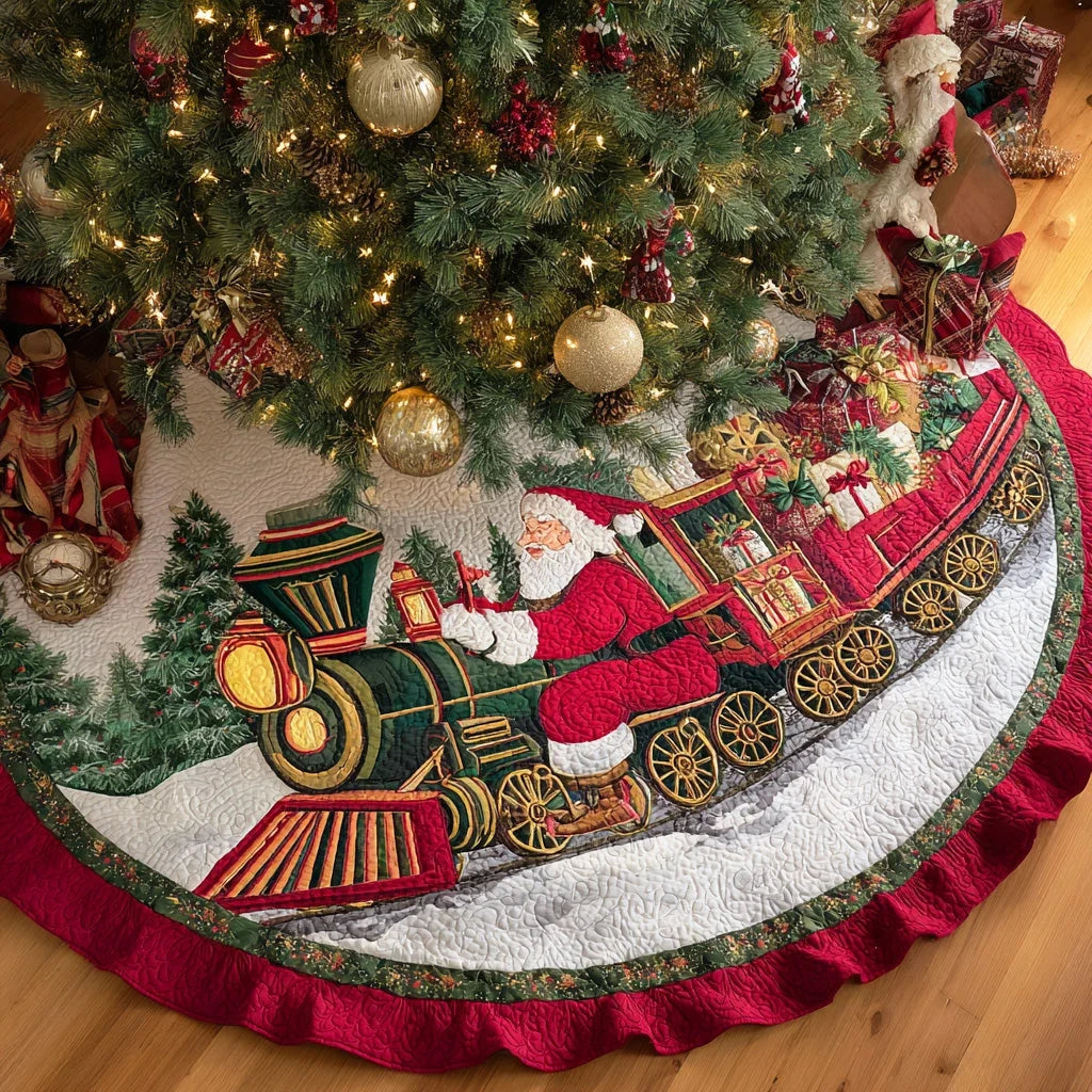 Christmas Rail Route Christmas Quilted Tree Skirt