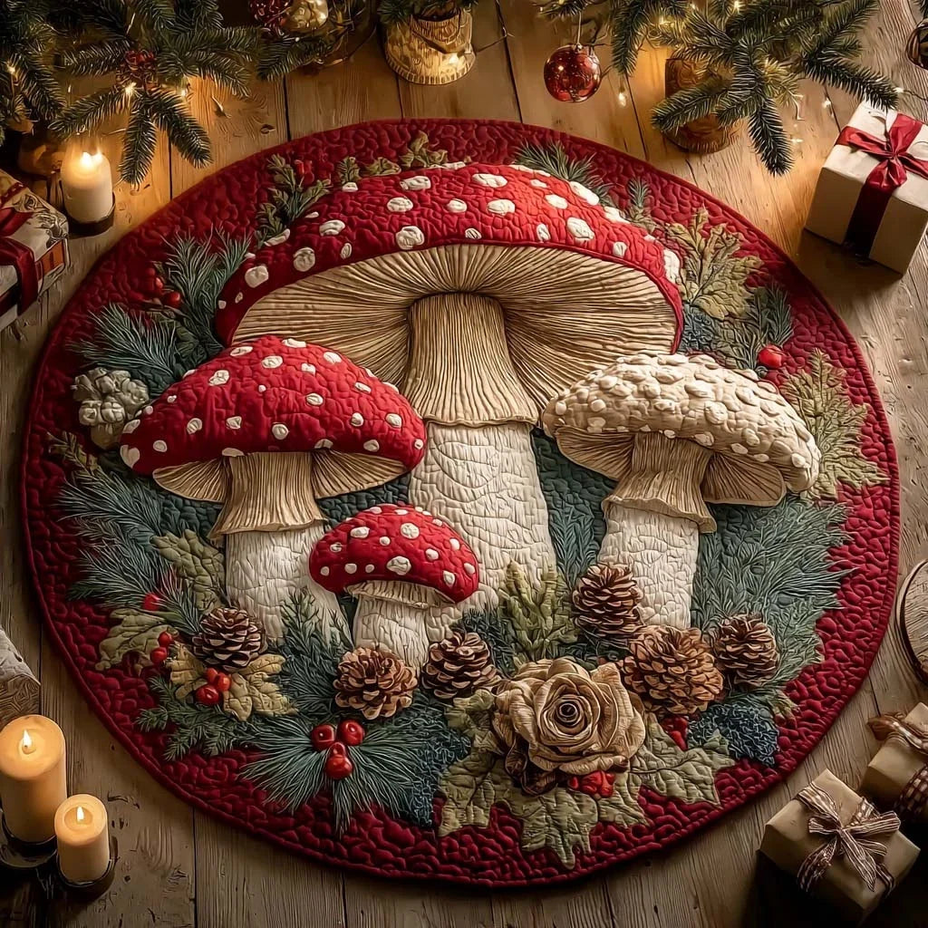 Christmas Shroom Quilted Round Mat