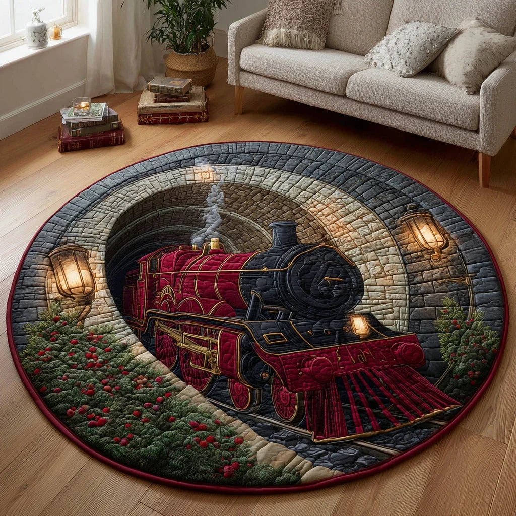 Christmas Train Depot Quilted Round Mat