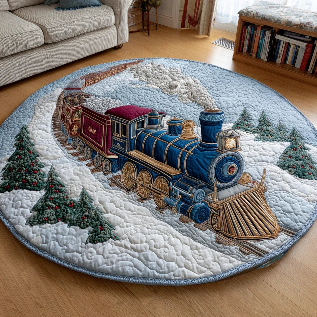 Christmas Train Joy Quilted Round Mat
