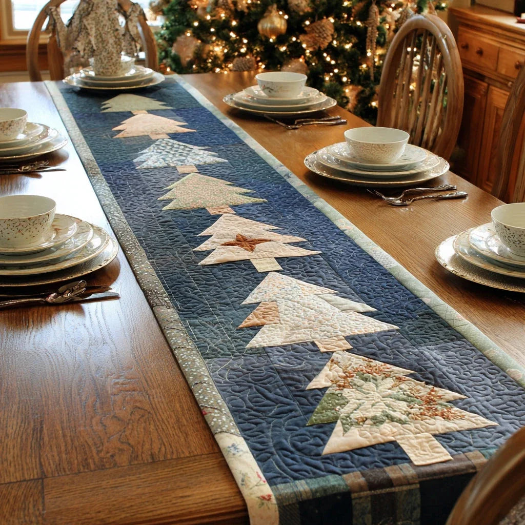Christmas Tree Winter Quilted Table Runner