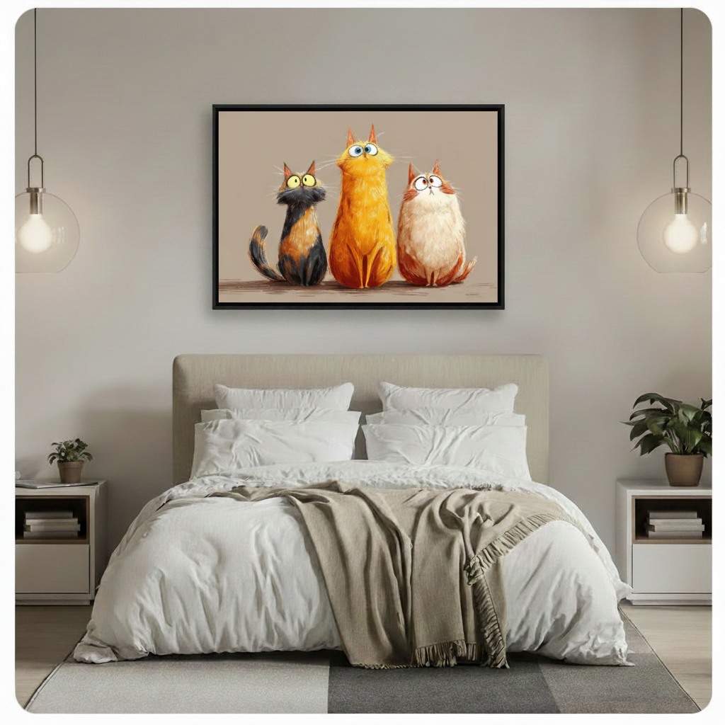 Chubby Cats Trio Funny Canvas Wall Art