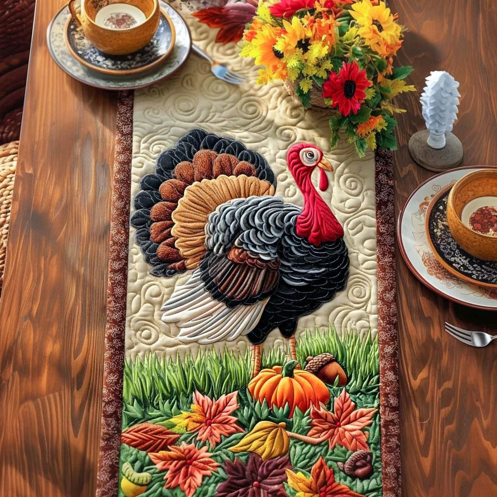 Classic Autumn Turkey Quilted Table Runner