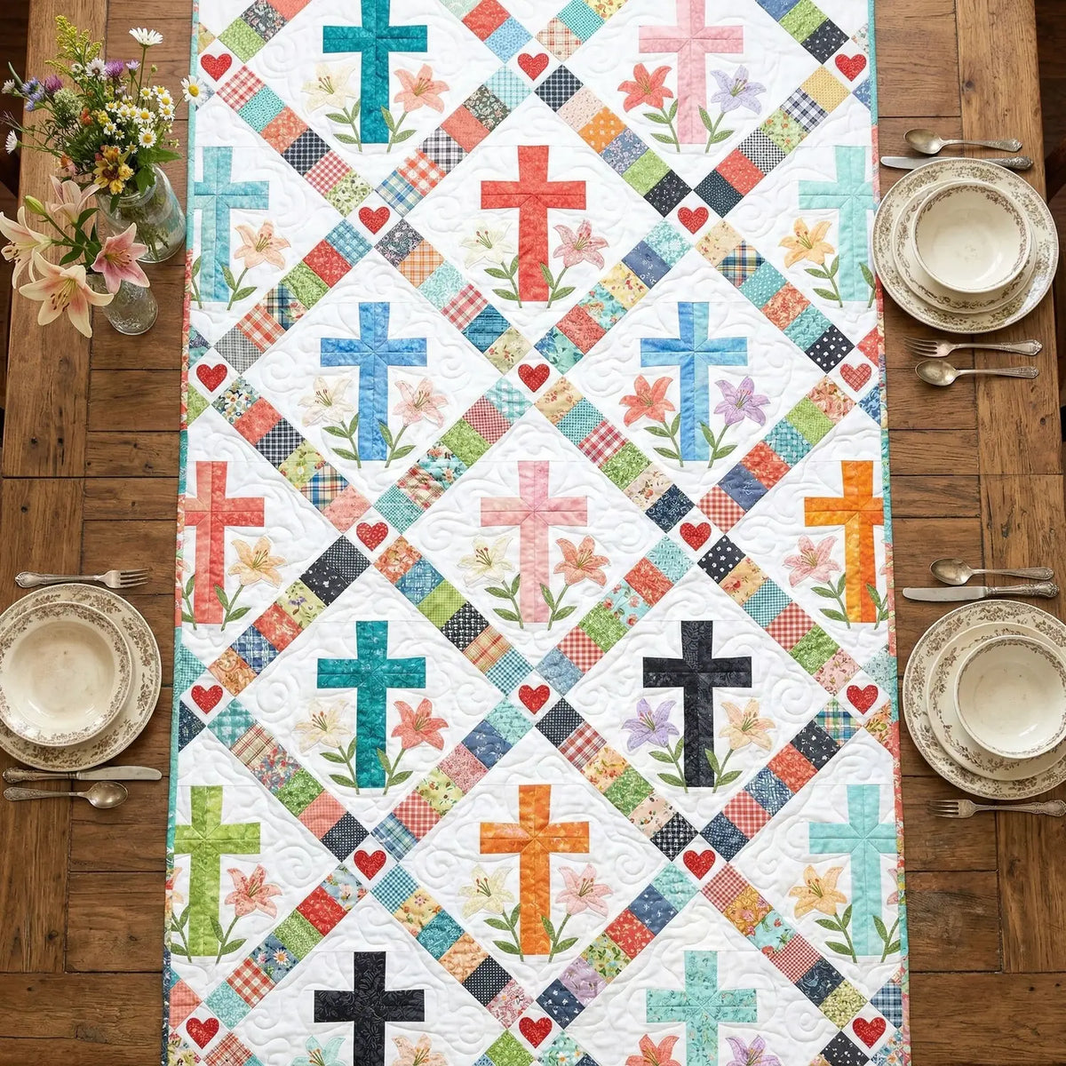 Classic Cross Quilted Table Runner
