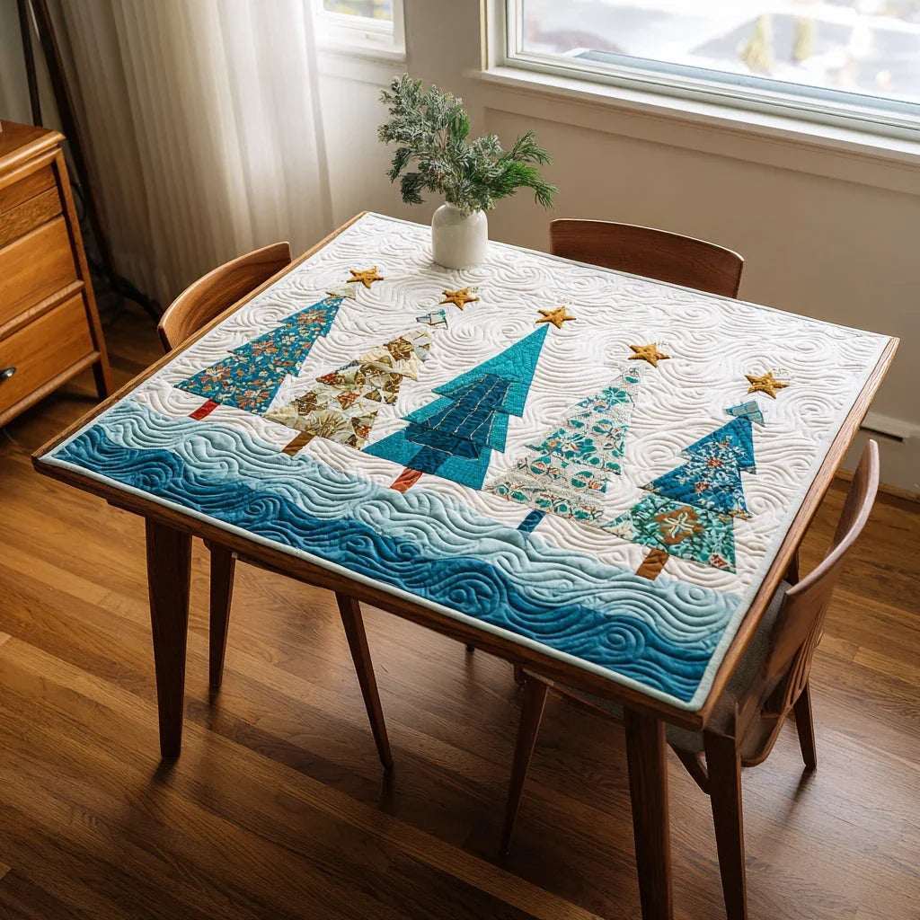 Coastal Christmas Tree Quilted Table Topper