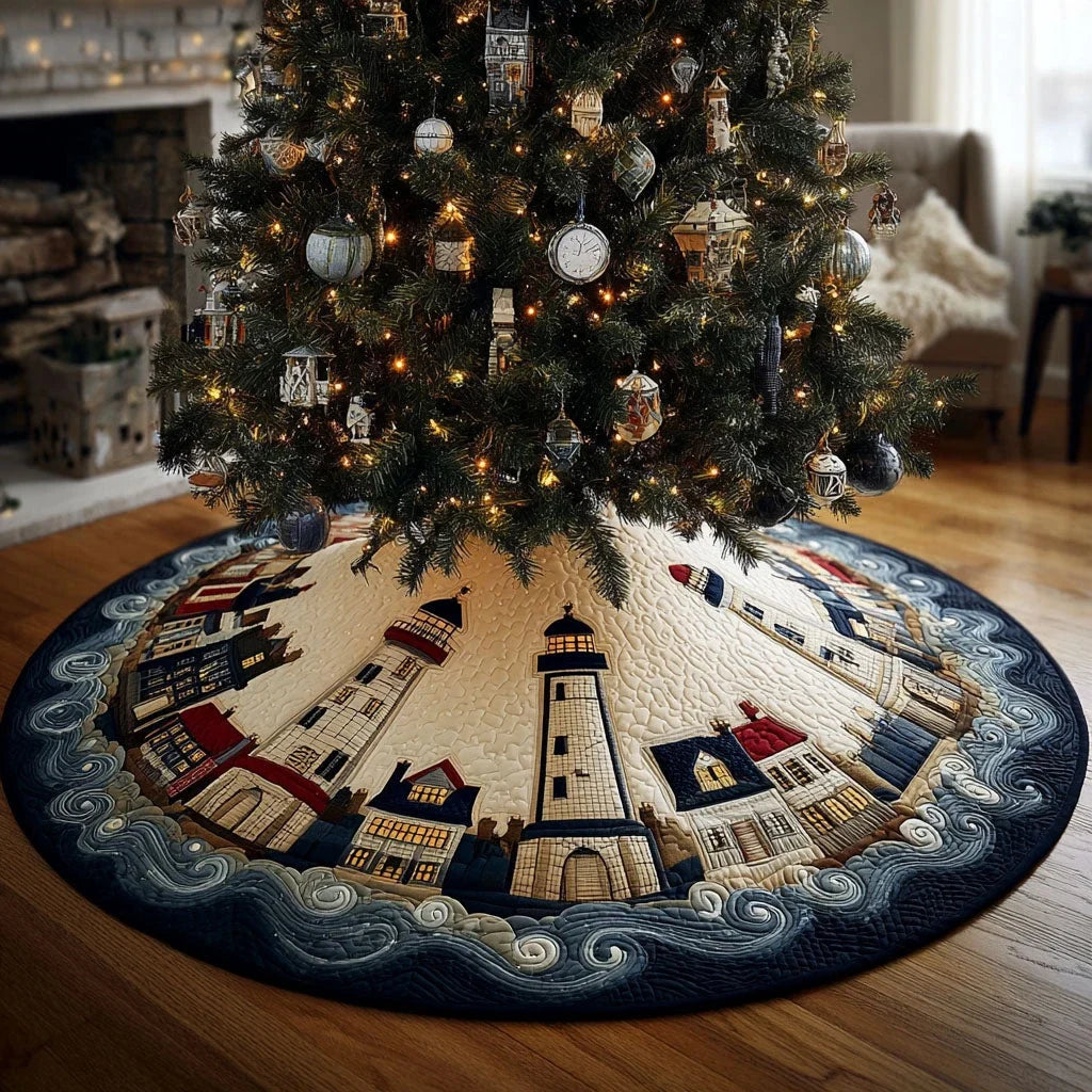 Coastal Lighthouse Christmas Quilted Tree Skirt