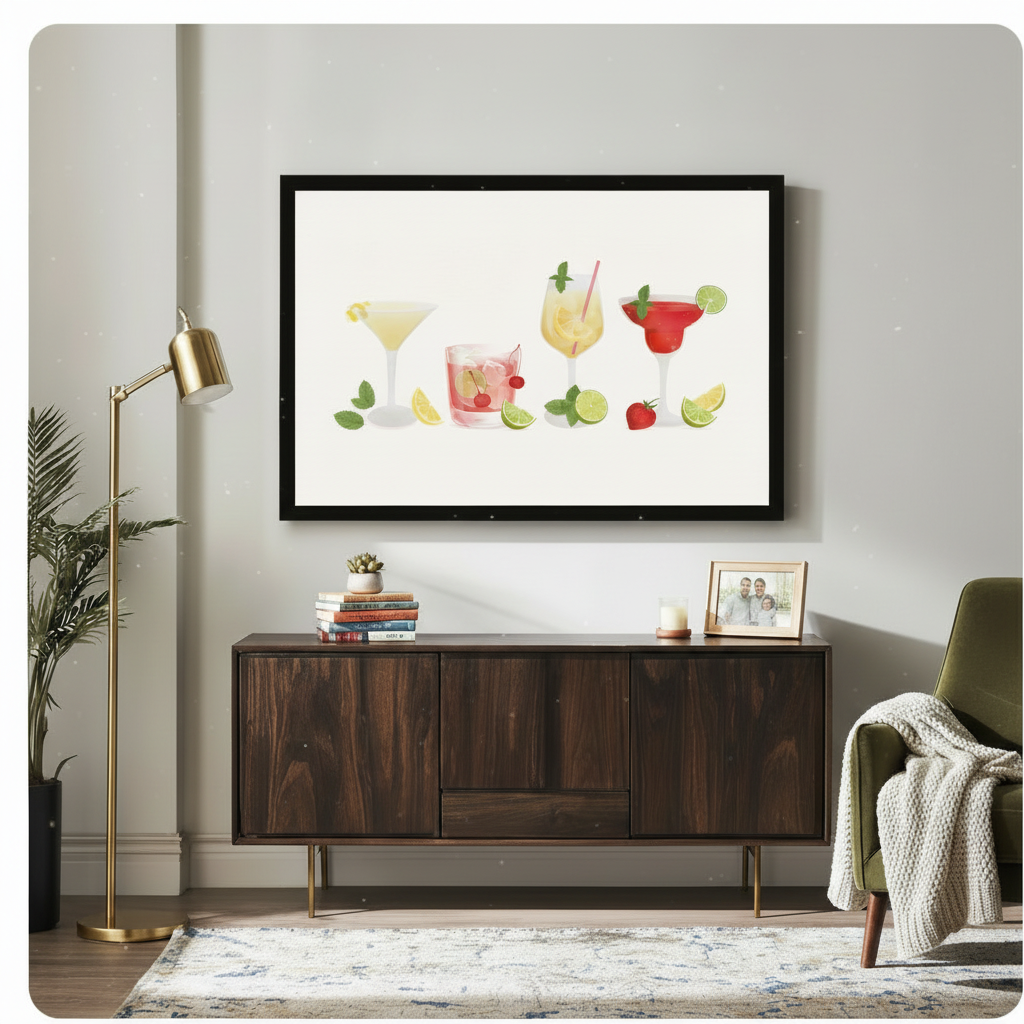 Colorful Cocktail Drinks Illustration Framed Canvas Art