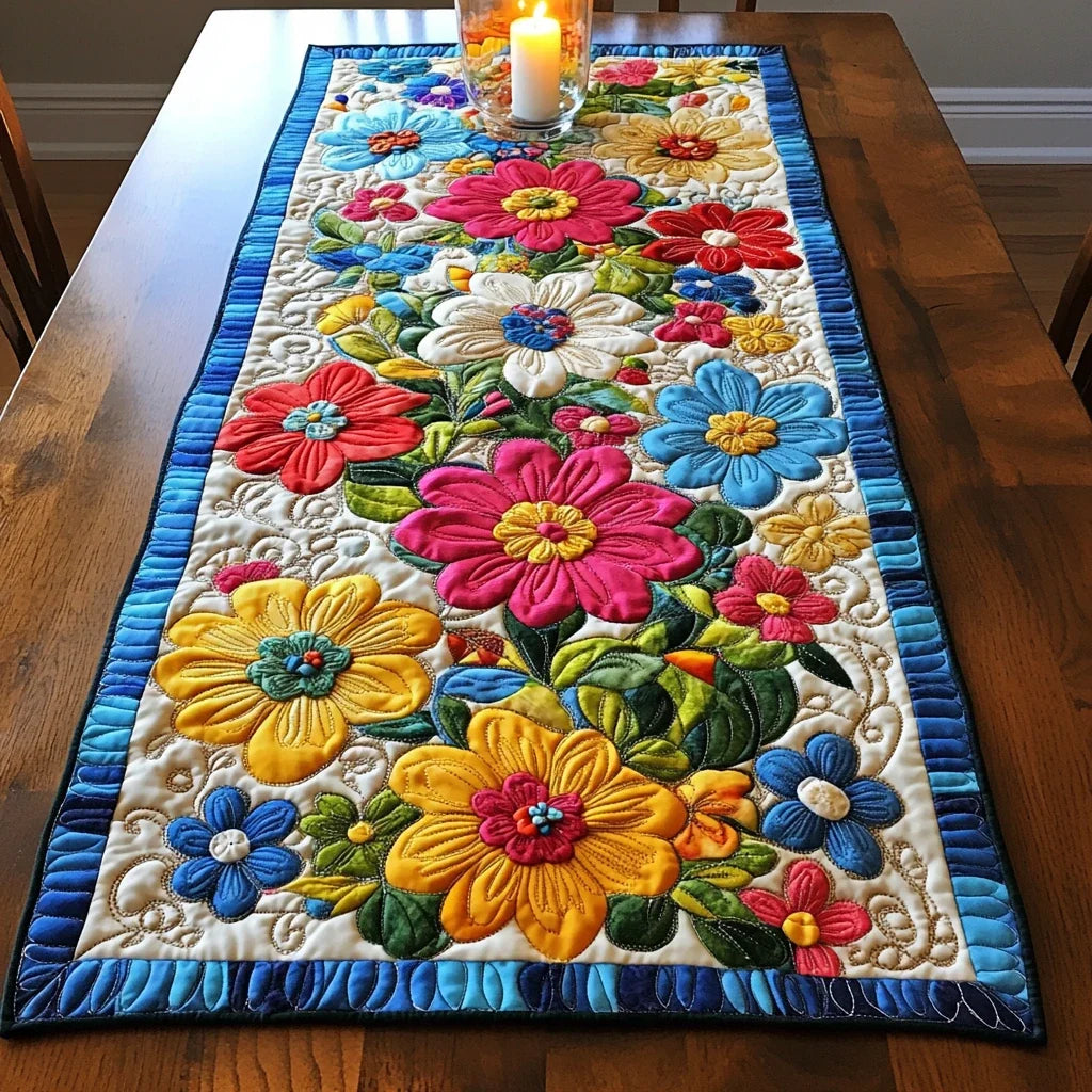 Colorful Blooms Quilted Table Runner