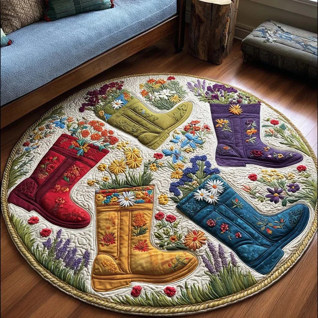 Colorful Boots Quilted Round Mat