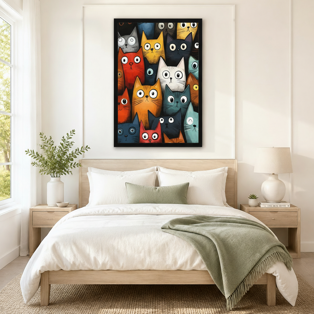 Colorful Cartoon Cats Pop Art Canvas Wall Art