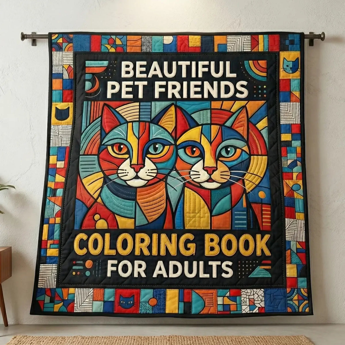 Colorful Cat Art Quilt Blanket
