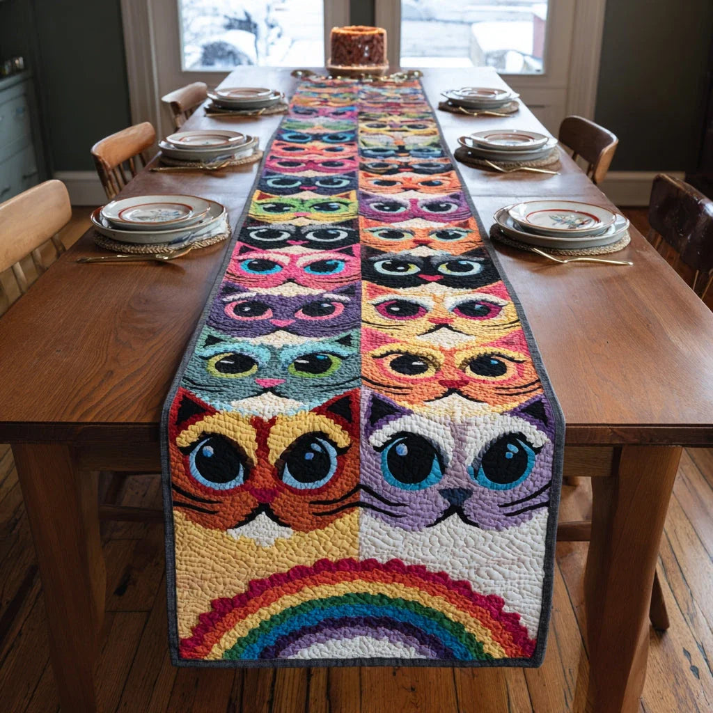 Colorful Cat Gallery Quilted Table Runner