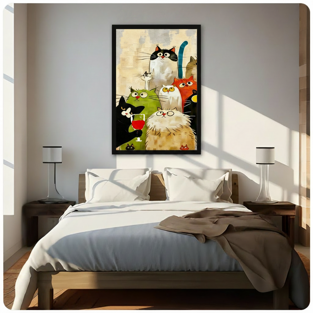 Colorful Cat Party Canvas Wall Art
