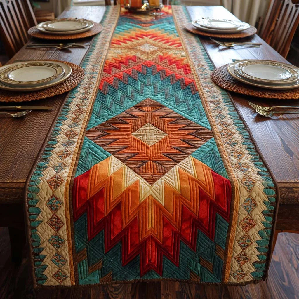 Coral Sunset Chevron Quilted Table Runner