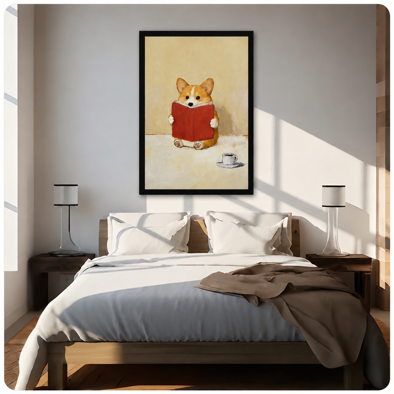 Reading Corgi Oil Painting Canvas Wall Art