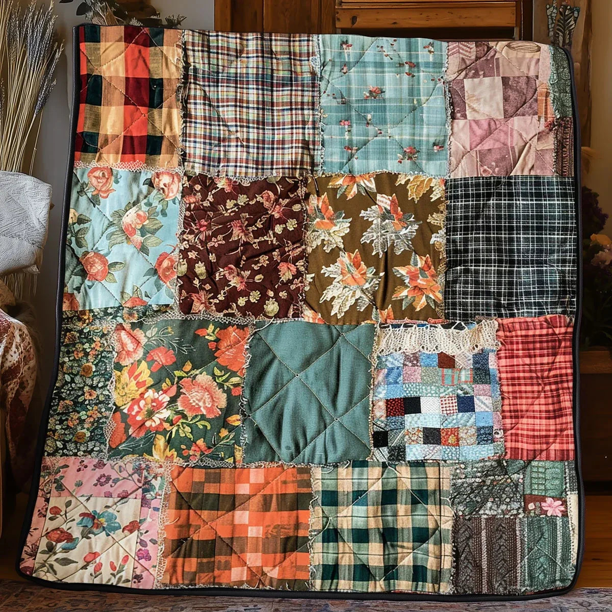 Cottage Flower Patchwork Quilt Blanket