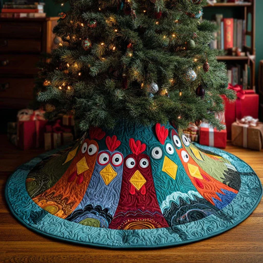 Country Cluck Christmas Quilted Tree Skirt