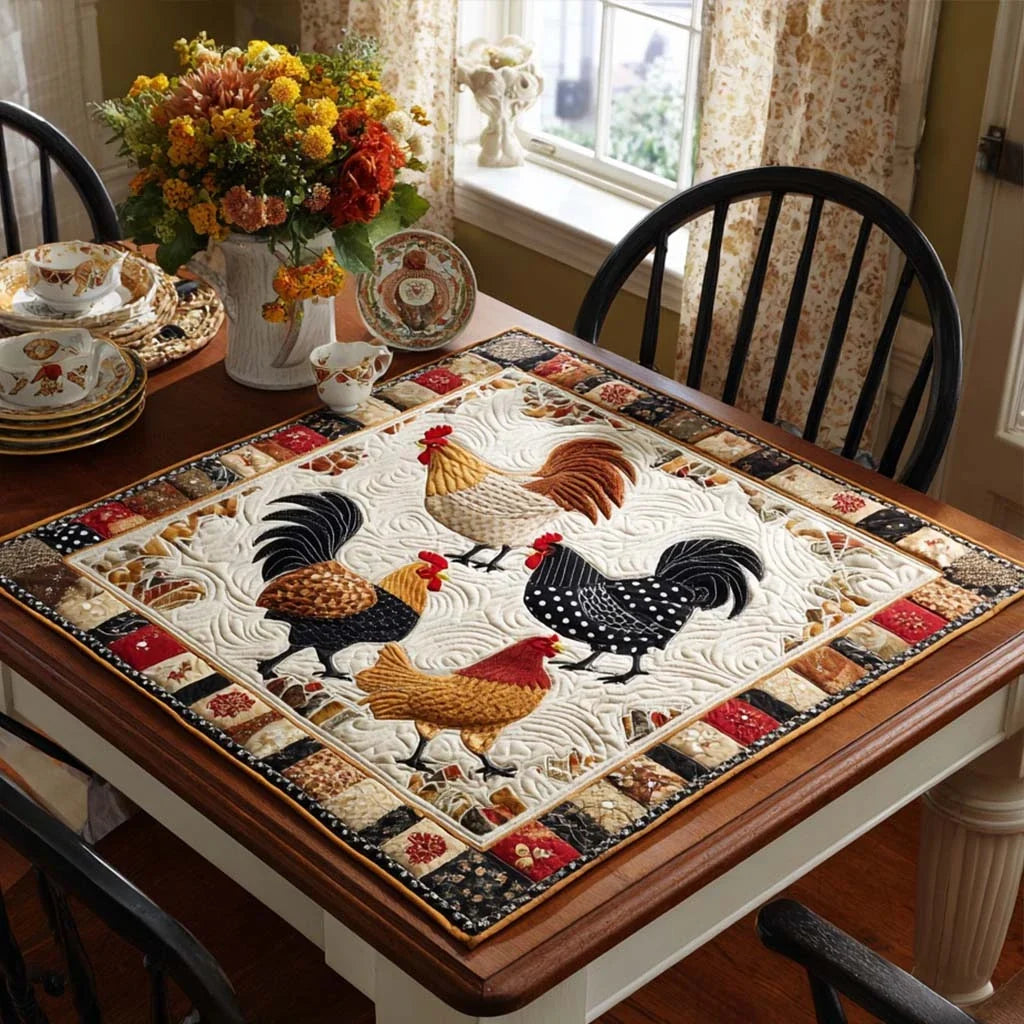 Country Cluck Quilted Table Topper
