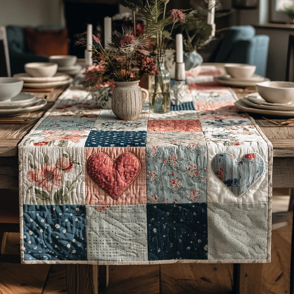 Country Love Patchwork Quilted Table Runner