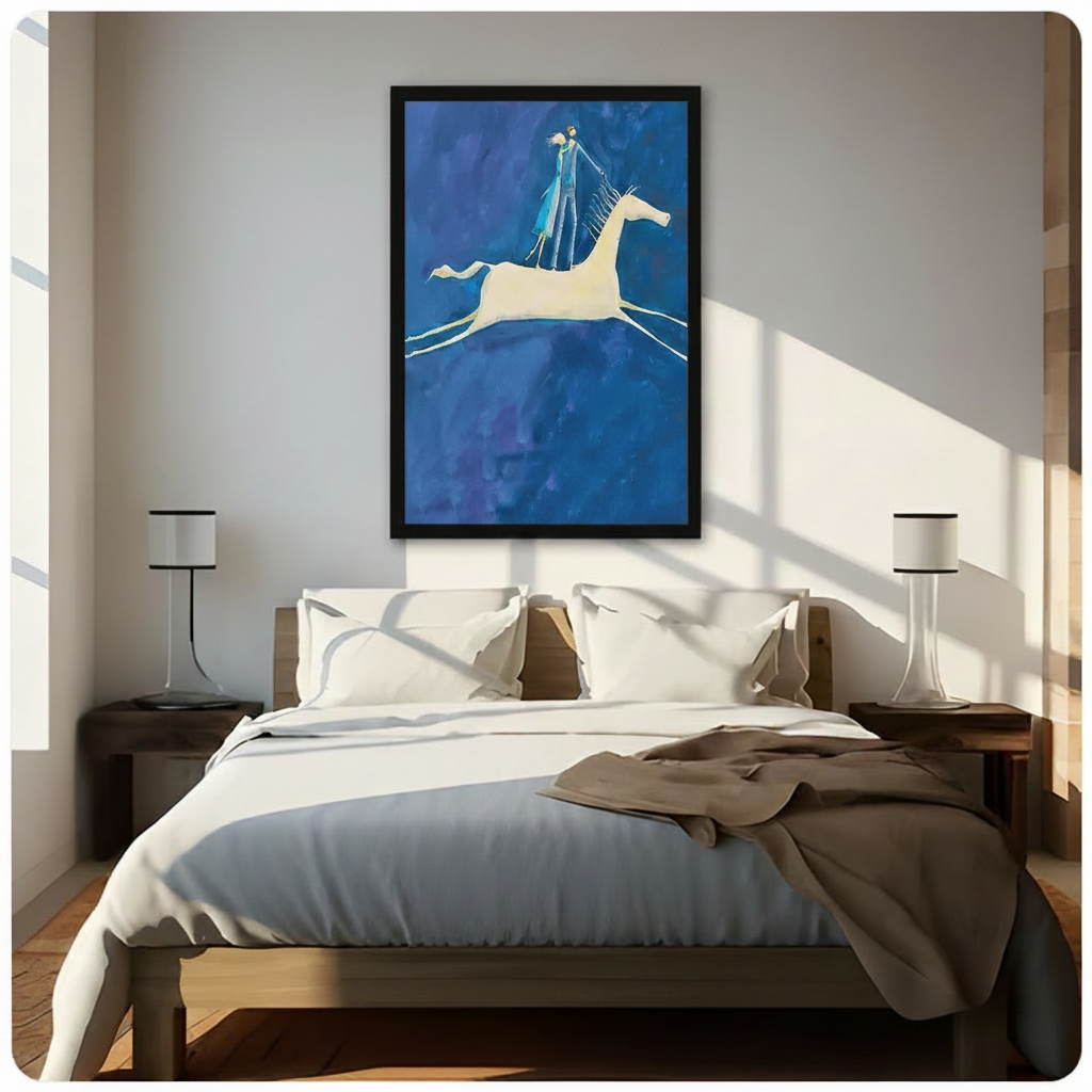 Dreamy Blue Horse Rider Canvas Art Wall Art