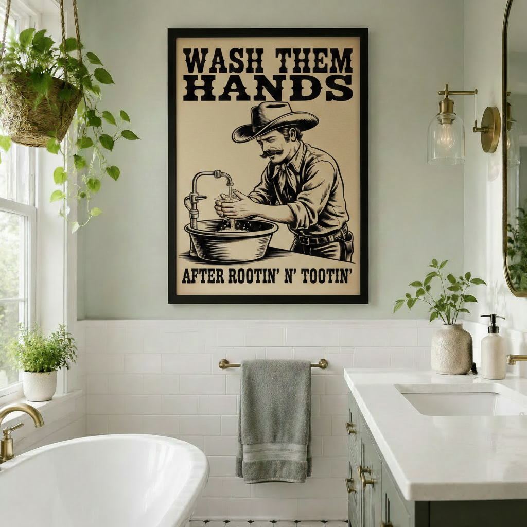Funny Cowboy Wash Hands Western Canvas Art Wall Art
