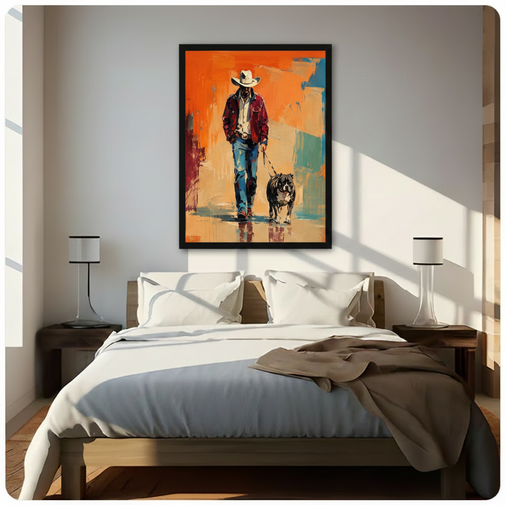 Cowboy & Pitbull Expressionist Canvas Wall Art