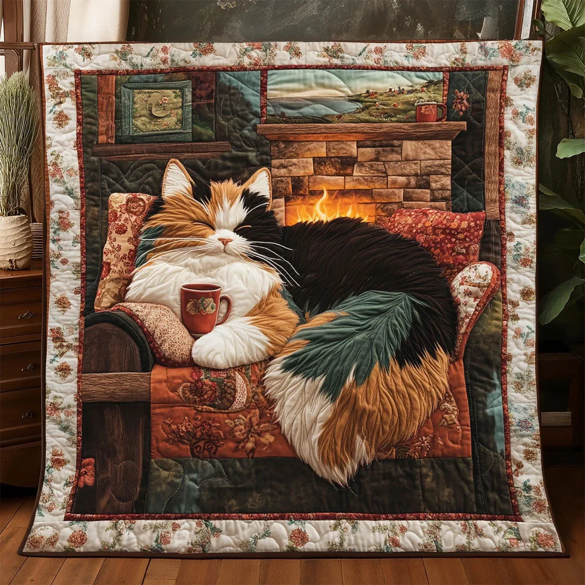 Cozy Cabin Cat Quilt Blanket