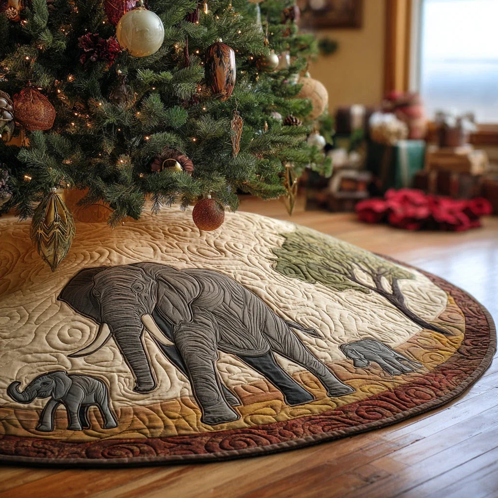 Cozy Elephant Christmas Quilted Tree Skirt