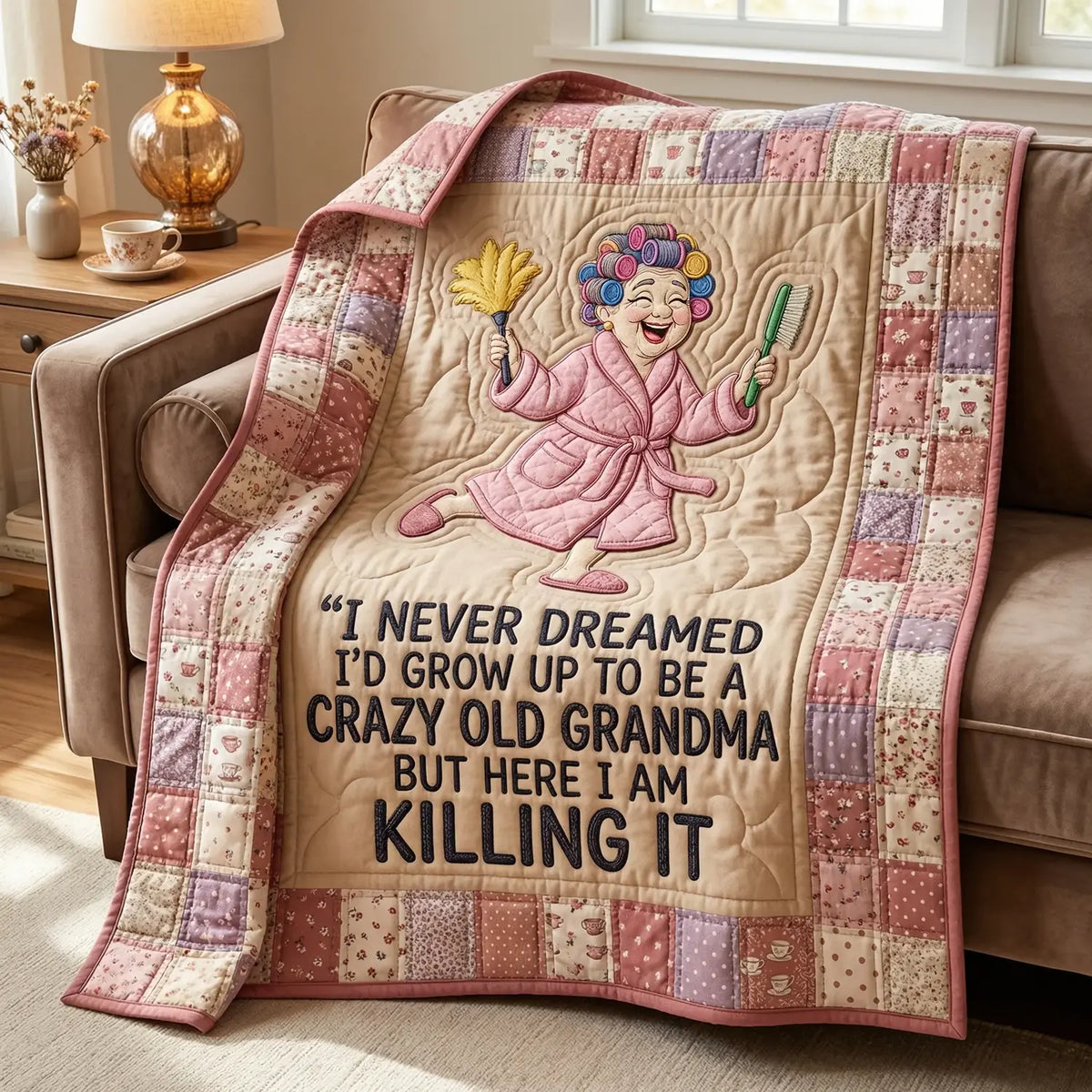 Crazy Old Grandma Quilt Blanket