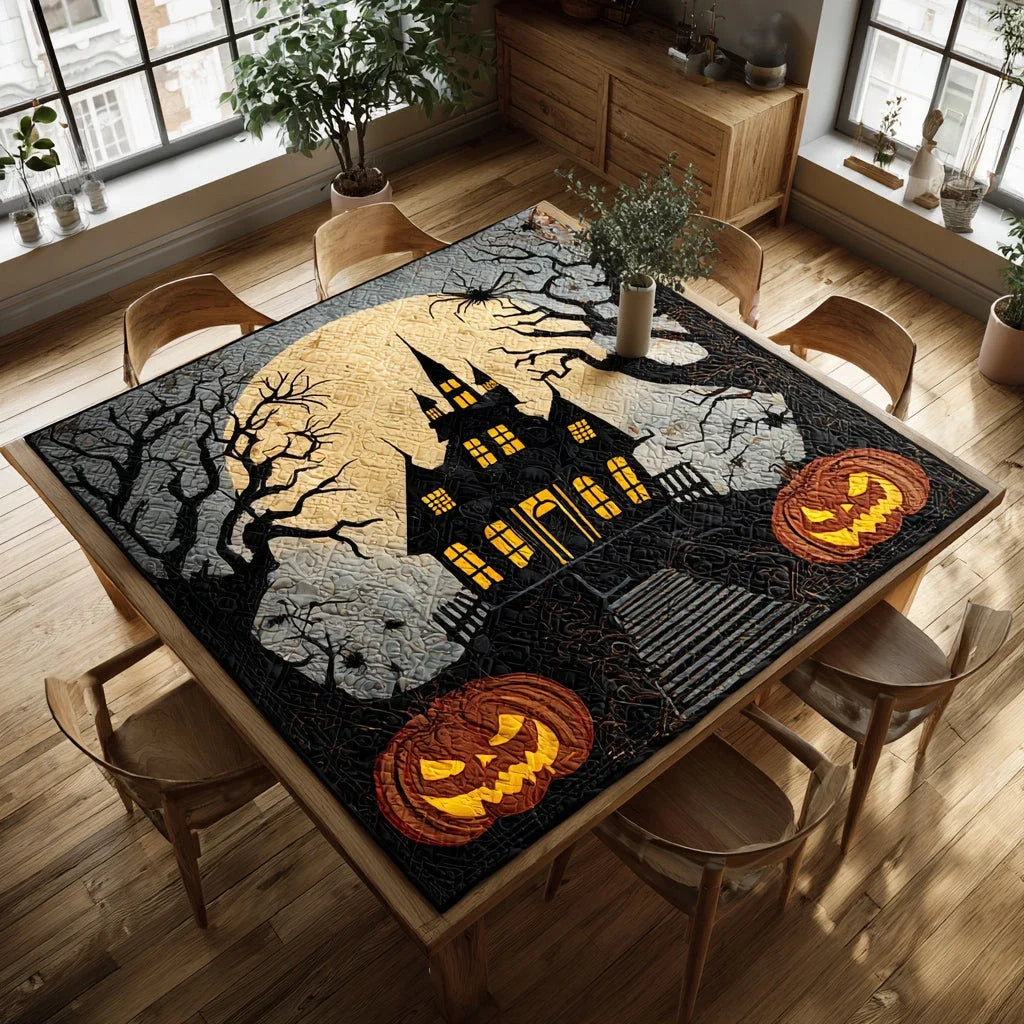 Creepy Halloween Castle Quilted Table Topper