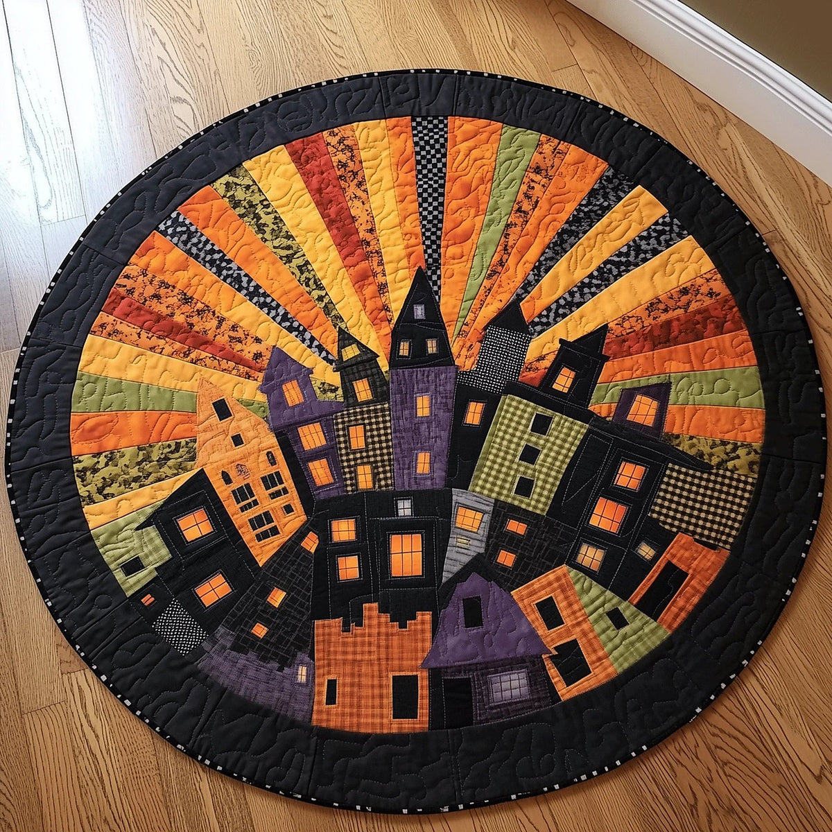 Creepy Townscape Quilted Round Mat