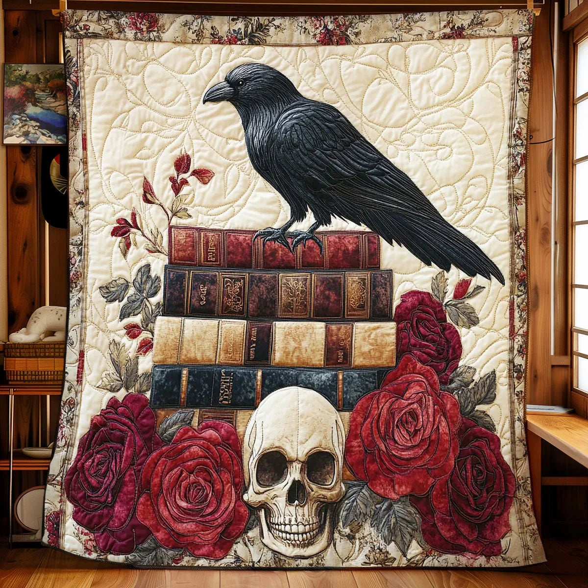 Crimson Raven Quilt Blanket