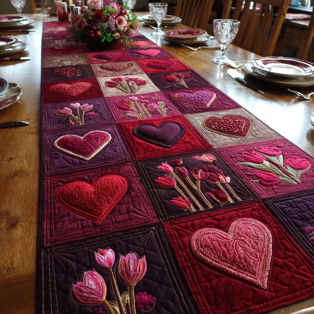 Crimson Valentine Dream Quilted Table Runner
