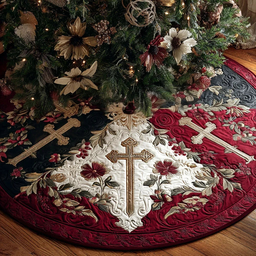 Cross of Hope Christmas Quilted Tree Skirt