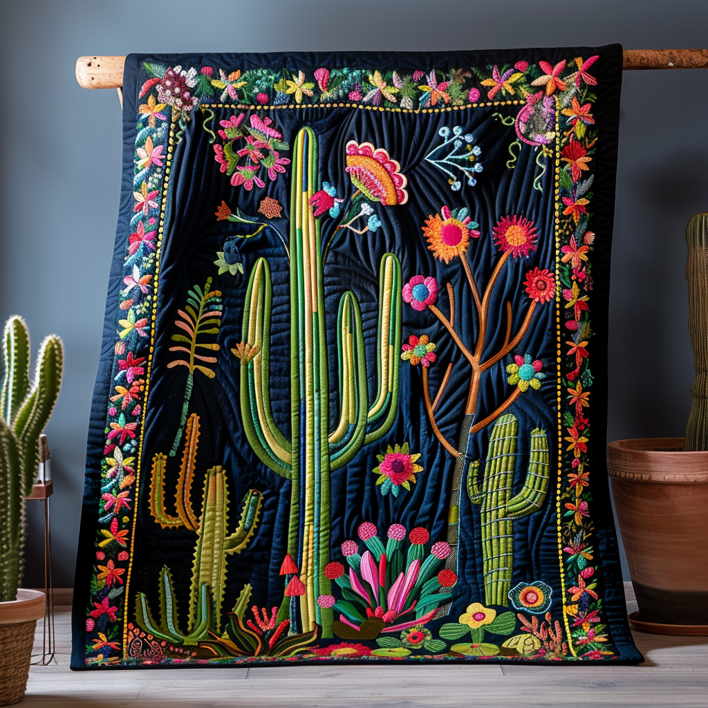 Exquisite Desert Cactus Quilted Blanket - Throw (55" x 60")