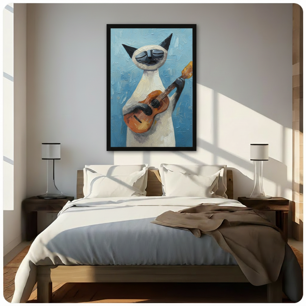 Siamese Cat Guitar Cubist Canvas Art Wall Art