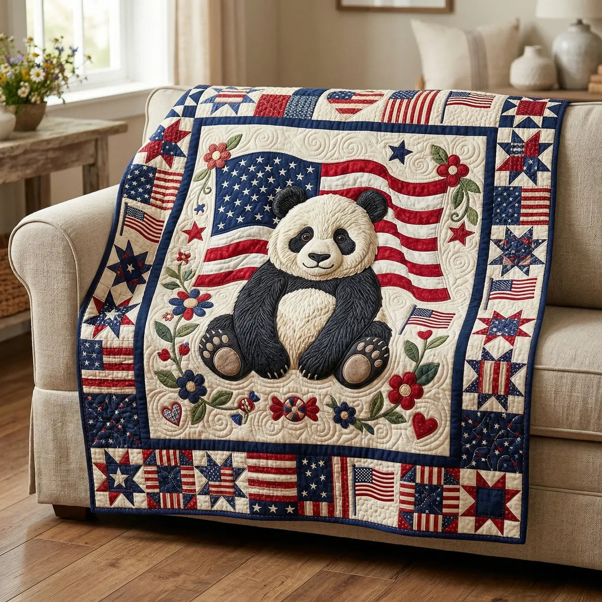 Cute American Panda Quilt Blanket