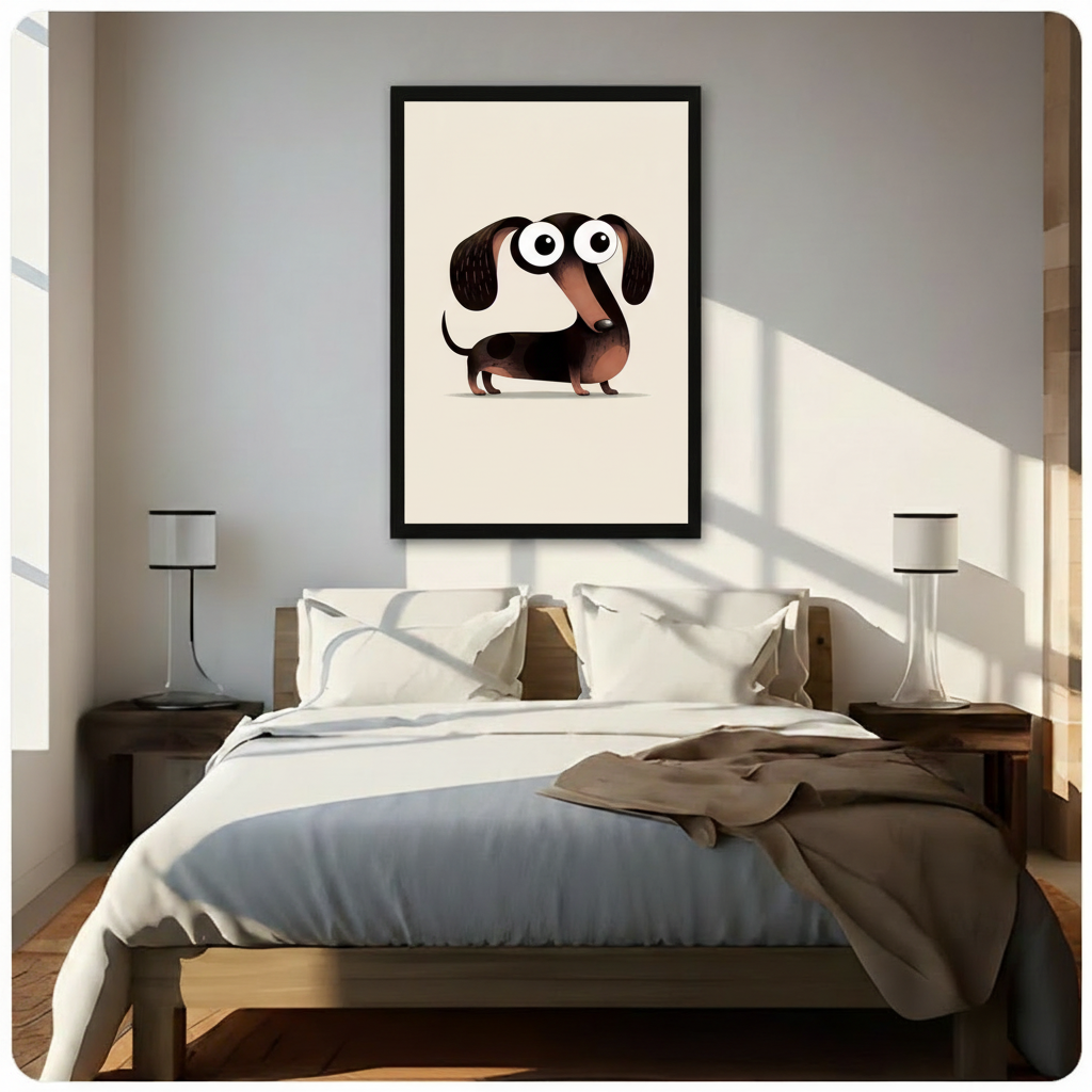 Cute Dachshund Big Eyes Funny Canvas Wall Art