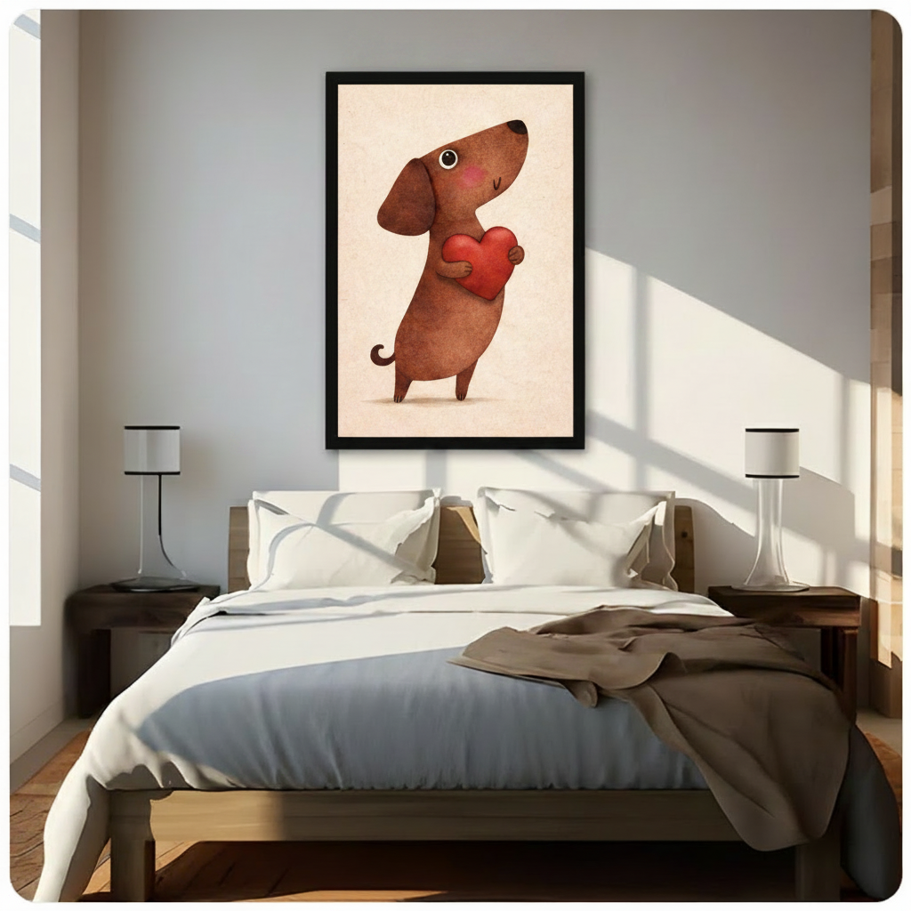 Cute Dachshund Heart Love Canvas Art Wall Art