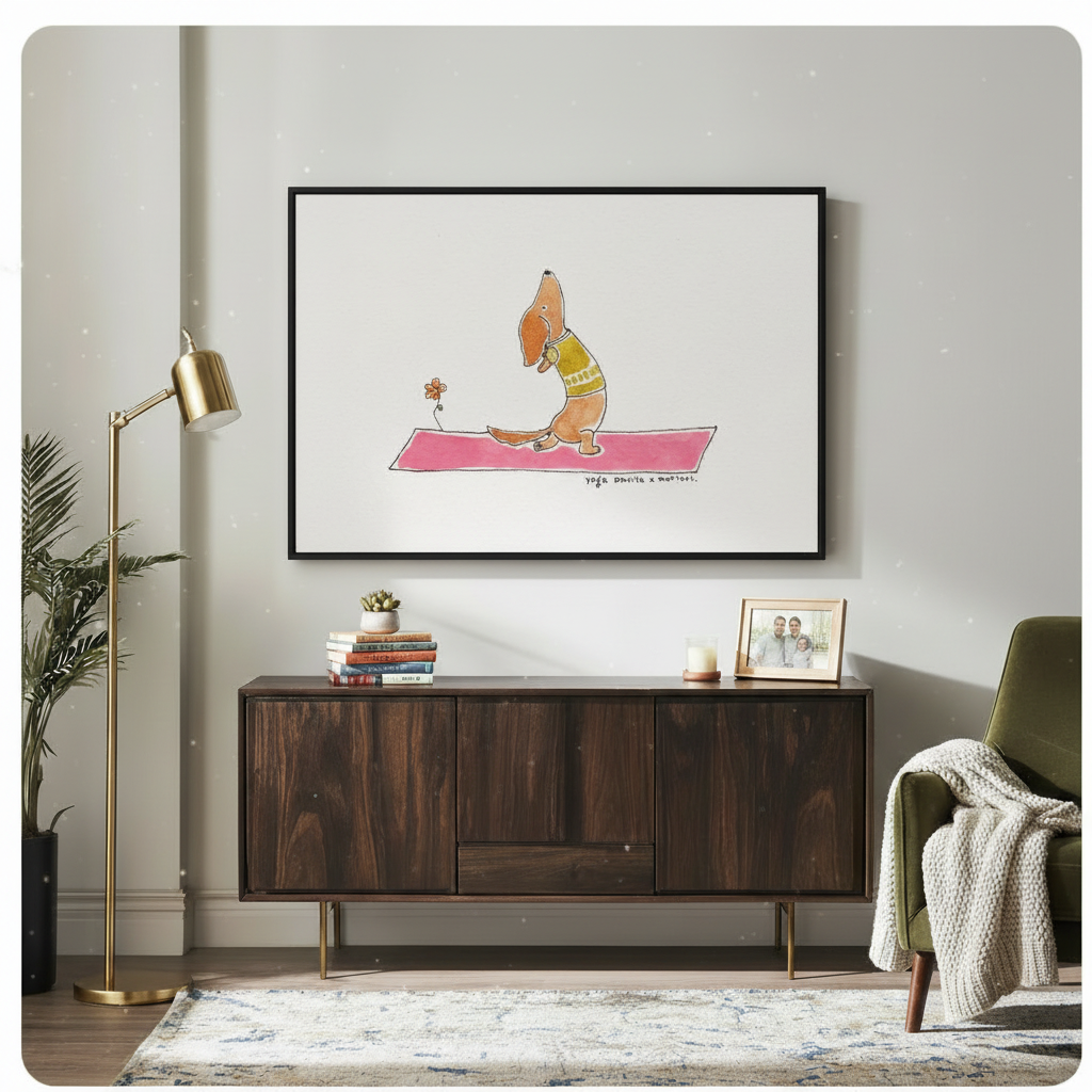 Yoga Dachshund Pink Mat Canvas Art Wall Art