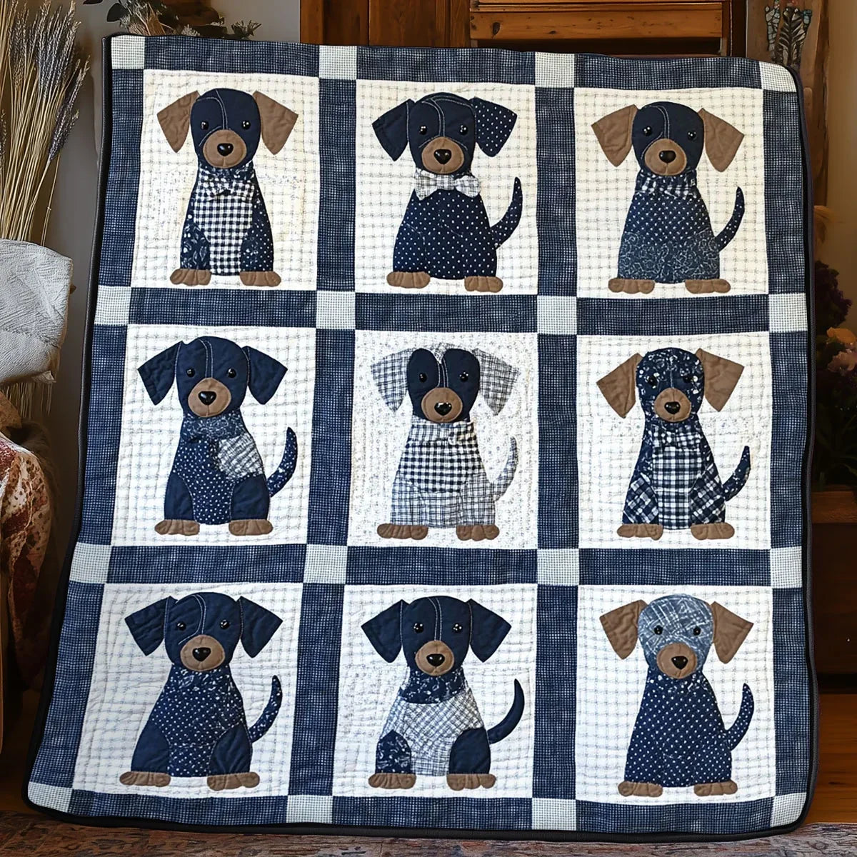 Cute Puppy Patchwork Quilt Blanket