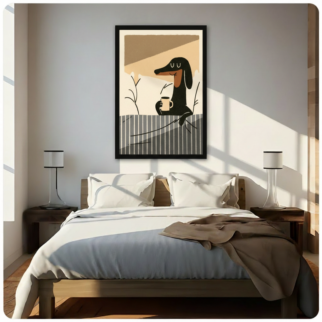 Dachshund Coffee Morning Stretched Canvas Wall Art