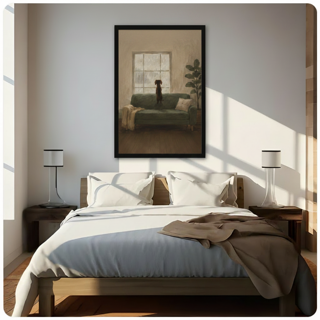 Rainy Day Dog Window Oil Painting Canvas Art Wall Art