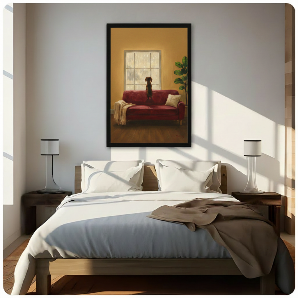 Rainy Day Dachshund Framed Canvas Wall Art