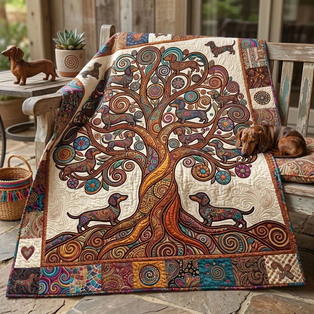 Dachshund Tree Of Life Quilt Blanket