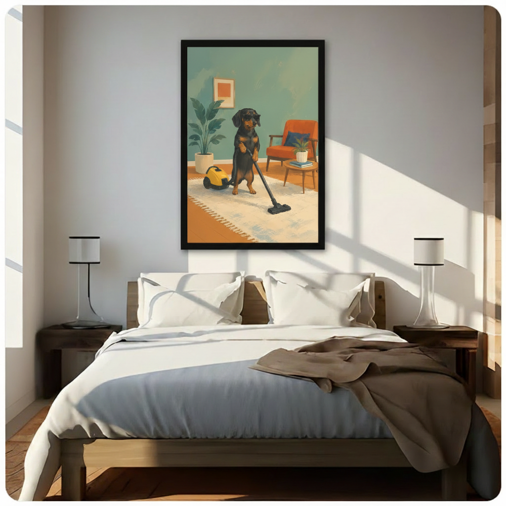 Dachshund Vacuuming Retro Humor Mid-Century Canvas Art