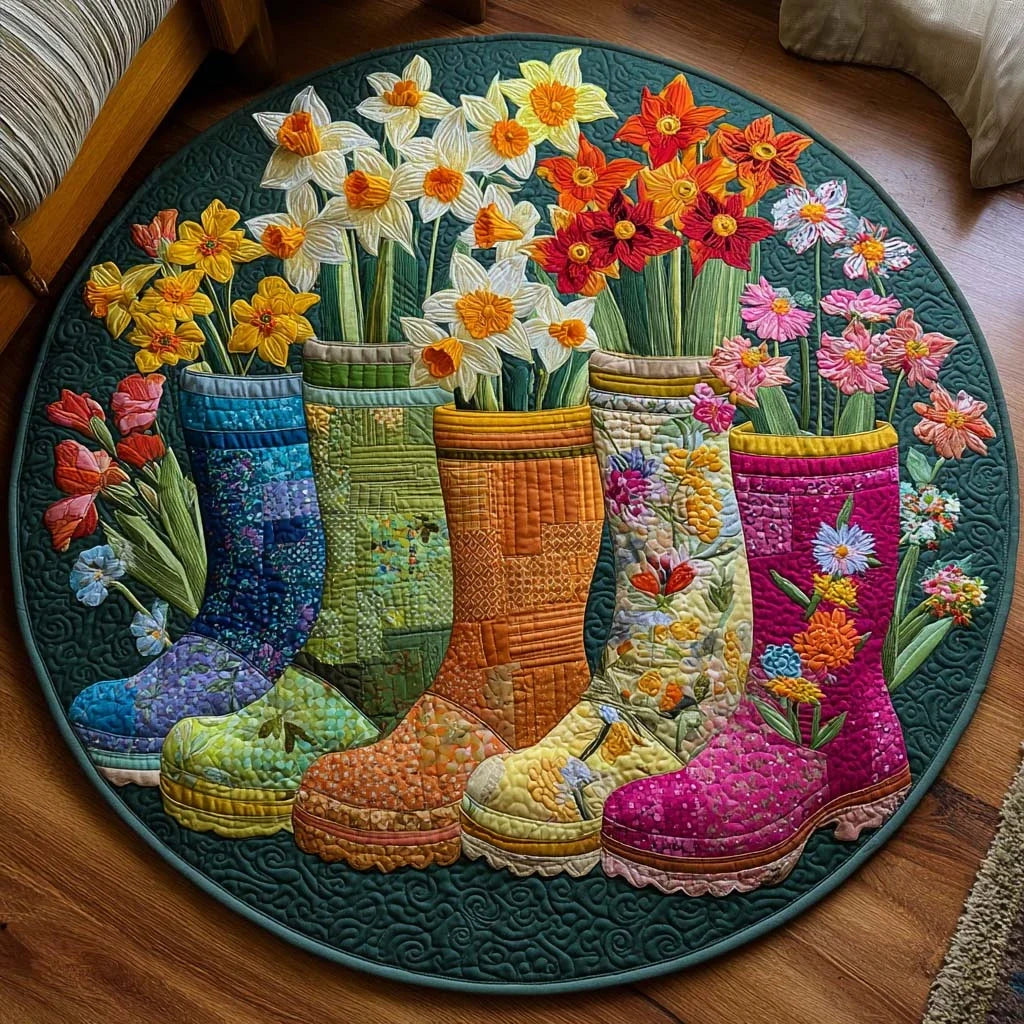Daffodil Rain Boots Quilted Round Mat