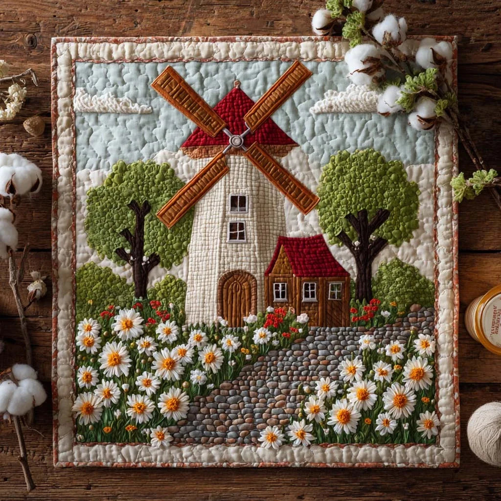 Daisy Windmill Path Quilted Table Topper