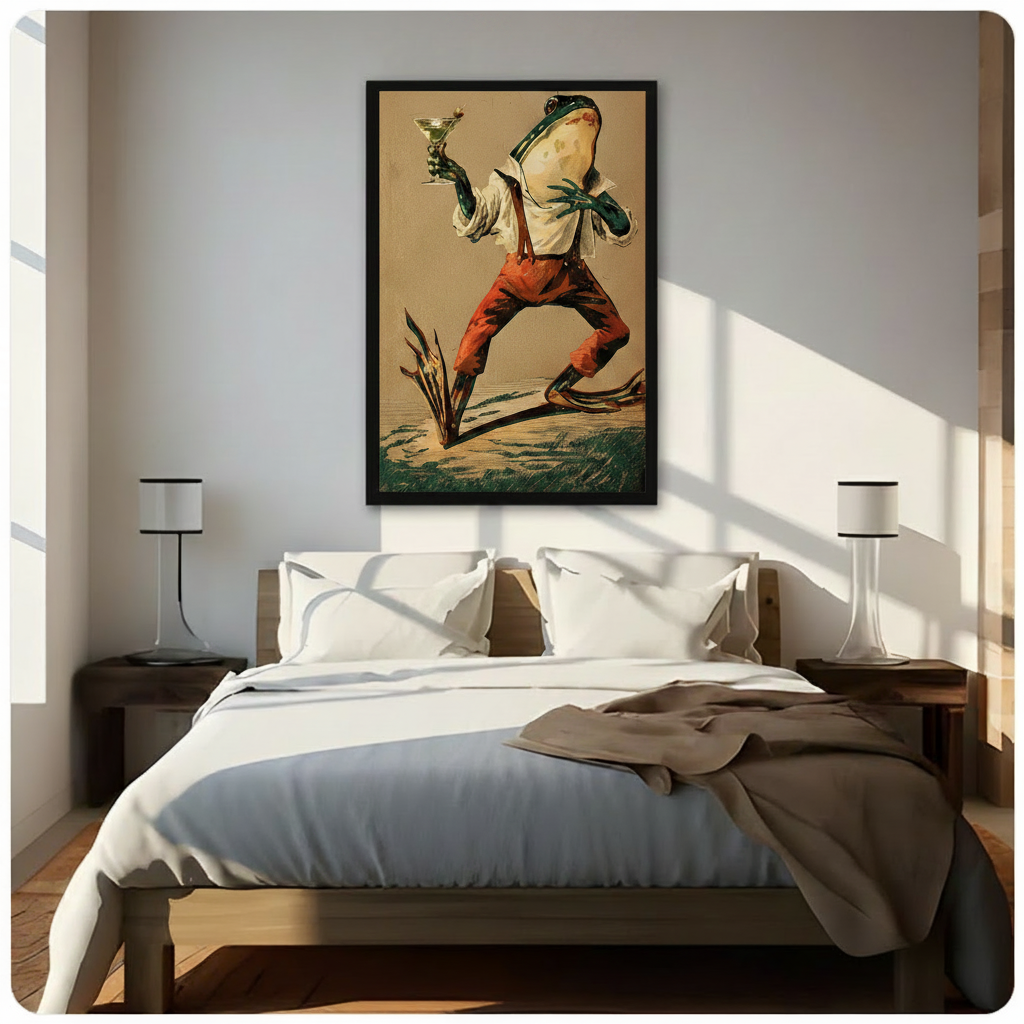 Dapper Frog Martini Vintage Canvas Wall Art